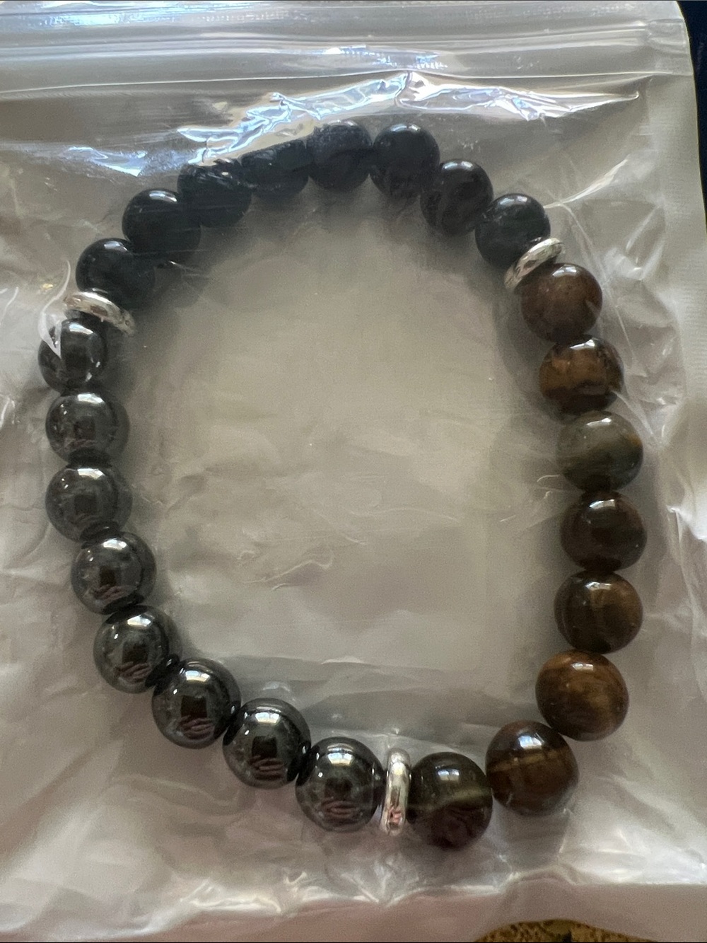 #2681**Men's Beaded Stretch Bracelet in Black and Brown - Picture 5 of 16